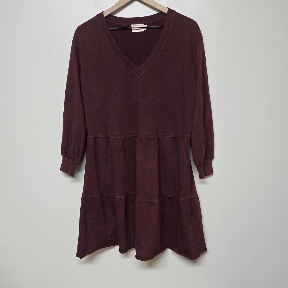 Nation LTD Brinkley Burgundy Long Sleeve Tier Raw Hem Dress Sz M